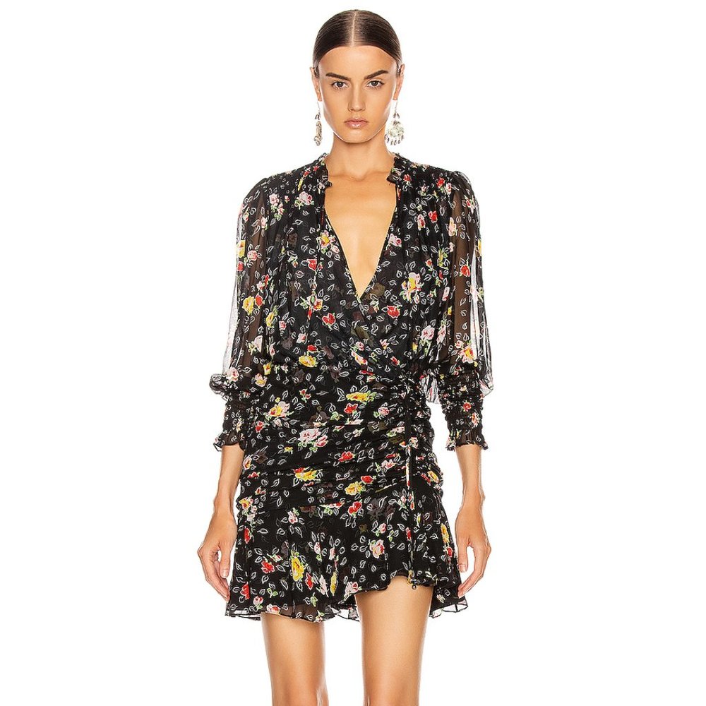 VERONICA BEARD ARMERIA Black Floral Silk Dress